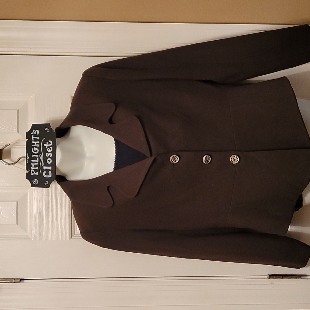 Lena Gabrielle New York Brown Wool Blazer 12 Button Up